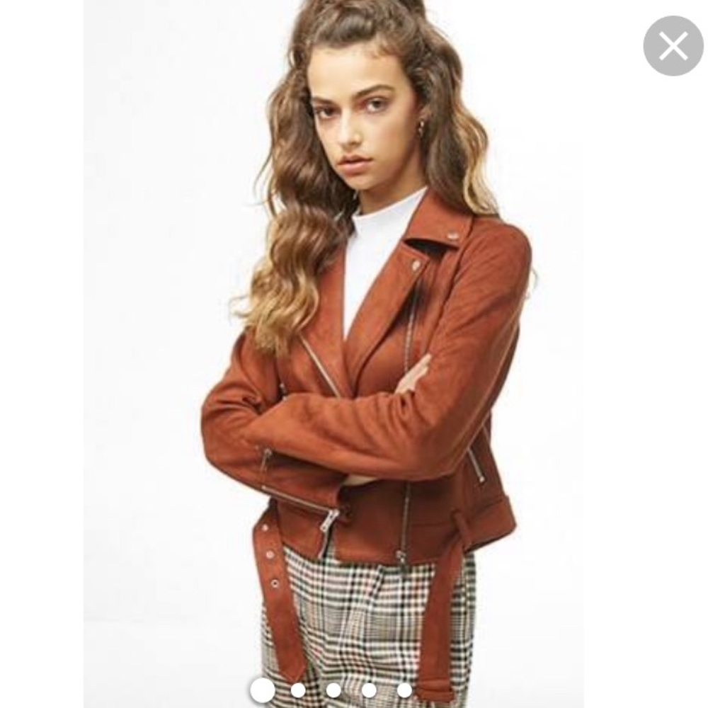Rust vegan suede moto jacket